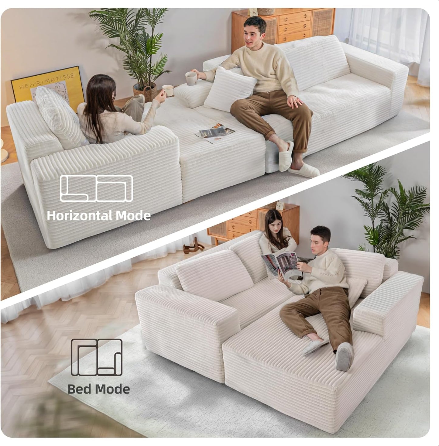 Black & White Corduroy Sectional Couch 110 Inch