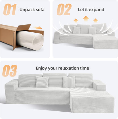 Black & White Corduroy Sectional Couch 110 Inch