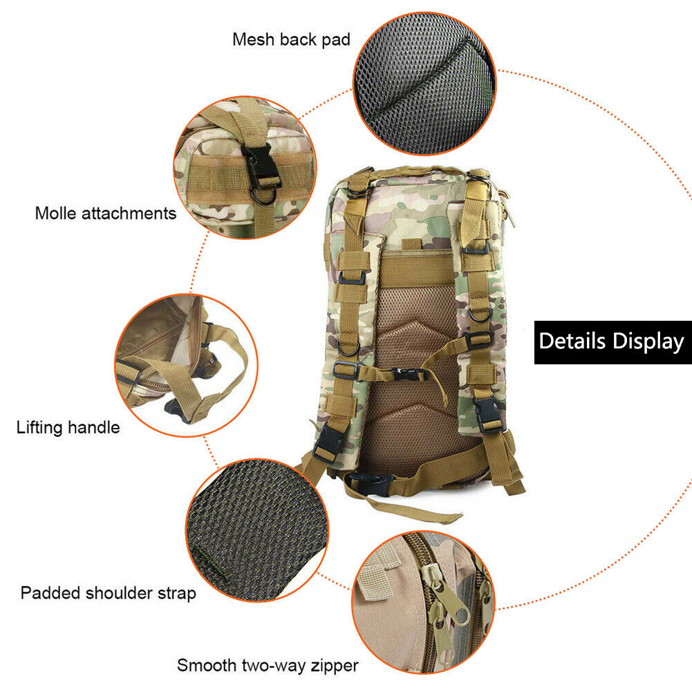 30L Backpack Military Style Outdoor Rucksack Waterproof Bag