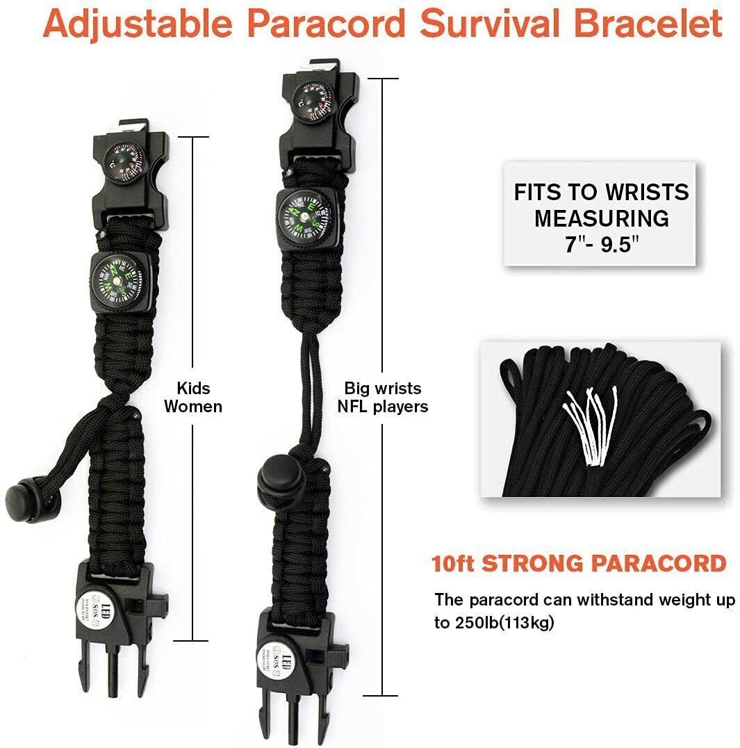 20 in 1 Paracord Bracelet with Whistle, Fire Starter, Compass, Thermometer, and Multi-tool