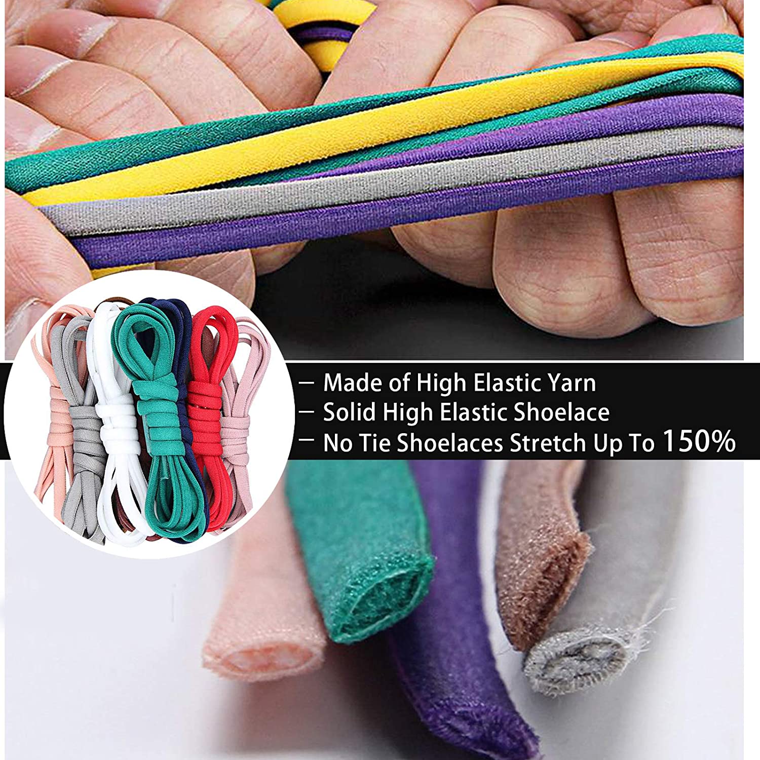 Elastic No Tie Shoelaces - One Size Fits All Adult and Kids Shoes
