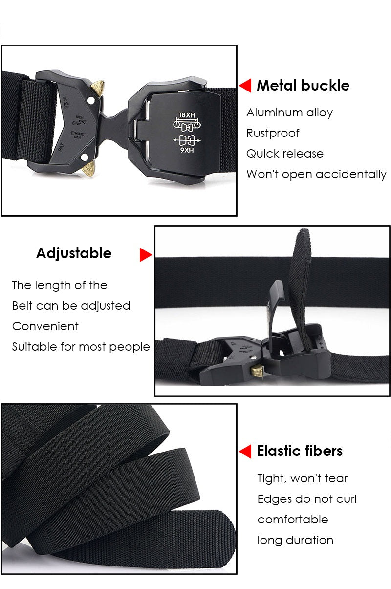 Military Tactical Belt for Men, Heavy Duty Web Metal Alloy Belts with Quick Release Buckle